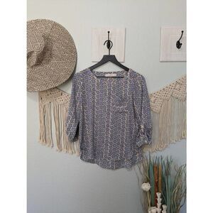 LOFT Blouse Tan/Cream and Blue